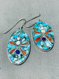 One Of A Kind Santo Domingo Turquoise Coral Sterling Silver Dragonfly Earrings-Nativo Arts