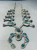 200 Grams Vintage Native American Navajo Turquoise Sterling Silver Squash Blossom Necklace-Nativo Arts