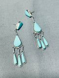 Stunning Vintage Native American Zuni Handcarved Blue Gem Turquoise Sterling Silver Earrings-Nativo Arts