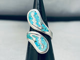 Timeless Native American Navajo Signed Turquoise Chip Inlay Sterling Silver Wrap Around Ring-Nativo Arts