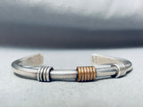 Jim Herald Vintage Native American Navajo Sterling Silver Gold Rope Bracelet