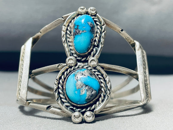 Signed Vintage Native American Navajo Morenci Turquoise Sterling Silver Bracelet-Nativo Arts