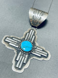 Native American Delbert Secatero Old Kingman Turquoise Sterling Silver Zia Necklace-Nativo Arts