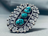 Towering Vintage Native American Navajo Swirl Sterling Silver Turquoise Ring-Nativo Arts
