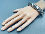 Rare Technique Vintage Native American Navajo Sterling Silver Hand Tooled Bracelet-Nativo Arts
