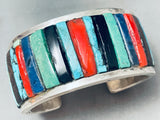 Native American 6 Inch Wrist Vintage Navajo Inlay Turquoise Sterling Silver Bracleet Cuff-Nativo Arts