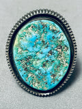 Magnificent Vintage Native American Navajo Signed Blue Gem Turquoise Sterling Silver Ring-Nativo Arts