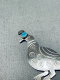 Adorable Vintage Native American Navajo Morenci Turquoise Sterling Silver Quail Pin-Nativo Arts