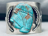 Huge Hand Carved Indian Head Native American Navajo Sterling Silver Bracelet-Nativo Arts