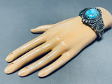 Leon Martinez Vintage Native American Navajo Pilot Mountain Turquoise Sterling Silver Bracelet-Nativo Arts