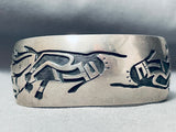 Detailed Hand-carved Vintage Navajo Sterling Silver Kachina Dancer Bracelet