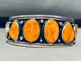 Dropdead Fab Vintage Native American Navajo Orange Shel Sterling Silver Bracelet Cuff-Nativo Arts
