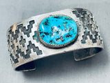 Hand Tooled Geomtric Vintage Native American Navajo Turquoise Sterling Silver Bracelet-Nativo Arts