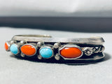 Lyle Secatero Vintage Native American Navajo Turquoise Coral Sterling Silver Bracelet-Nativo Arts