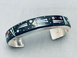 7 Inch Wrist Native American Navajo Space Inlay Turquoise Sterling Silver Bracelet-Nativo Arts