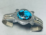 Signed Vintage Native American Hopi Blue Diamond Turquoise Sterling Silver Bracelet-Nativo Arts