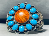 Huge Vintage Native American Navajo Spiny Oyster, Blue Gem Turquoise Sterling Silver Bracelet-Nativo Arts