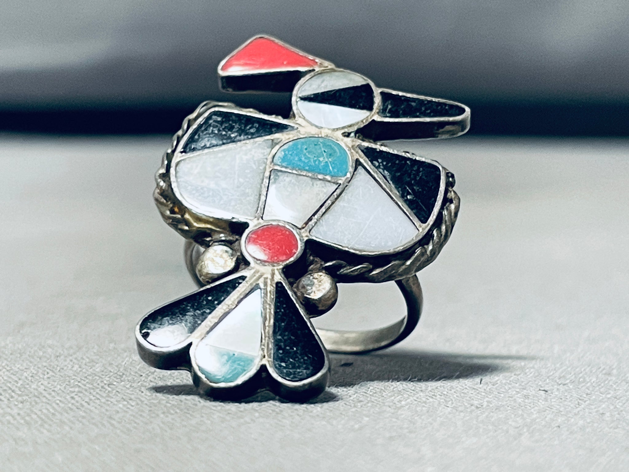 Vintage Native American 2024 Sterling & turquoise thunderbird ring