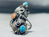 Sensational Vintage Native American Navajo Blue Gem Turquoise Sterling Silver Ring-Nativo Arts