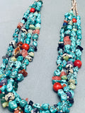 100 Grams Vintage Native American Navajo Old Kingman Turquoise Sterling Silver Necklace-Nativo Arts