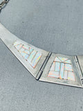 Signed Vintage Native American Navajo Opal Inlay Sterling Silver Necklace