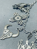 Charming Vintage Native American Navajo Sterling Silver Bear Zia Bird Roadrunner Charms Bracelet-Nativo Arts