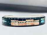 Very Rare 7 Inch Wrist Native American Navajo Turquoise Inlay Pueblo Sterling Silver Bracelet-Nativo Arts