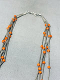 Native American Traditional Vintage Santo Domingo Coral Sterling Silver Necklace-Nativo Arts