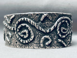 Heavy Vintage Native American Navajo Twirled Rope Sterling Silver Bracelet Cuff
