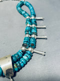 198 Grams Native American Navajo Turquoise Sterling Silver Squahs Blossom Necklace-Nativo Arts