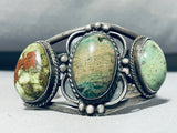 Antique Beautiful Vintage Native American Navajo Green Stone Sterling Silver Bracelet-Nativo Arts