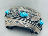 Al Joe Vintage Native American Navajo Turquoise Sterling Silver Leaf Bracelet-Nativo Arts