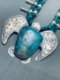 Massive Turtle Native American Navajo Turquoise Sterling Silver Squash Blossom Necklace-Nativo Arts