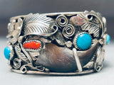 Heavy Mens Native American Navajo Turquoise Sterling Silver Bear Bracelet-Nativo Arts