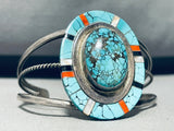 One Of The Most Unique Vintage Native American Zuni Turquoise Inlay Sterling Silver Bracelet-Nativo Arts