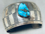 Wide Hand Tooled Vintage Native American Navajo Turquoise Sterling Silver Bracelet-Nativo Arts