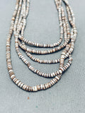 Superior Vintage Navajo Brown White Shell Heshi Sterling Silver Necklace-Nativo Arts