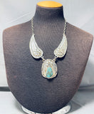 Heavy Southwestern Vintage Turquoise Sterling Silver Leaf Necklace-Nativo Arts