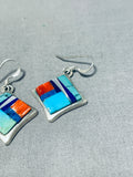 Striking Vintage Native American Navajo Blue Gem Turquoise Sterling Silver Earrings-Nativo Arts