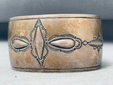 Museum Quality Hand Tooled Vintage Native American Navajo Sterling Silver Bracelet Cuff-Nativo Arts