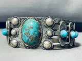 Native American Early 1900's Vintage Navajo Turquoise Sterling Silver Bracelet Old-Nativo Arts