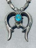 Astounding Vintage Native American Navajo Morenci Turquoise Sterling Silver Naja Necklace-Nativo Arts
