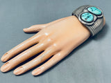 Jefferson Signed Vintage Native American Navajo Robin's Egg Turquoise Sterling Silver Bracelet