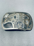 First Rate Vintage Native American Hopi Signed Massive Sterling Silver Buckle-Nativo Arts