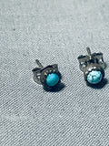 Native American Cute Petite Vintage Older Spiderweb Turquoise Sterling Silver Earrings Old-Nativo Arts