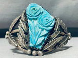 One Of Most Unique Ever Hand Carved Vintage Native American Navajo Turquoise Sterling Bracelet-Nativo Arts