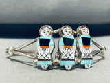 Three Sisters! Vintage Native American Zuni Turquoise Inlay Sterling Silver Bracelet-Nativo Arts