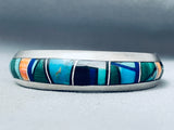 6 Inch Wrist Vintage Native American Navajo Inlay Turquoise Sterling Silver Bracelet-Nativo Arts