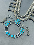 Two Sided Turquoise Coral Native American Navajo Sterling Silver Squash Blossom Necklace-Nativo Arts