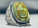 Important Francisco Gomez Vintage Hand Carved Sterling Silver Turquoise Ring-Nativo Arts